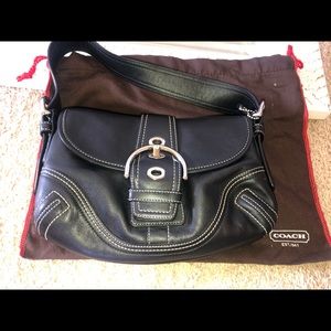 Coach Soho Black Leather Silver Buckle Flap Purse